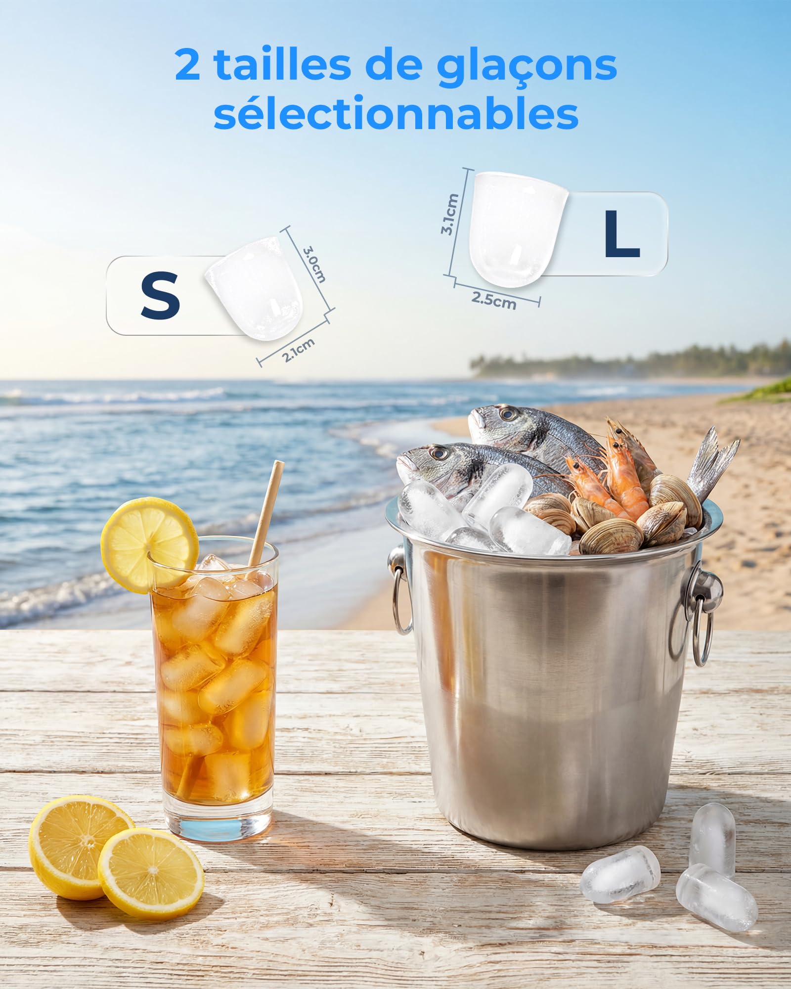 WELLENT Machine à Glaçons de Comptoir, 8 Glaçons en 6 Min., Capacité 12KG/24H, 2 Tailles, Machine à Glacon Portable avec Auto-Nettoyage, Idéale Maison, Cuisine, Bureau, Bar - 4