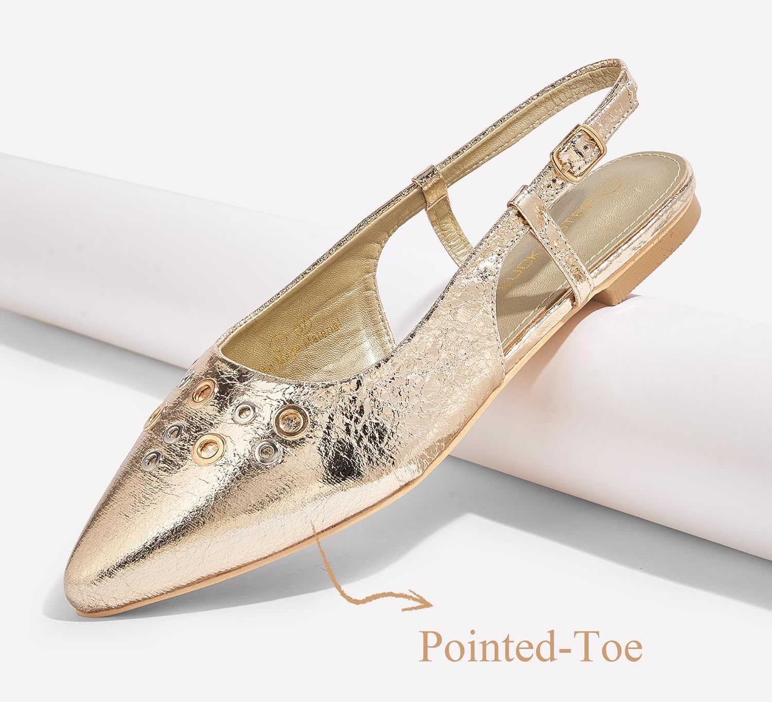 LUCKY STEP Women's Slingback Flats Studded Pointed Toe Slip On Adjustable Buckle Strap Low Heel Sandals Wedding Low Heel Dress Ballet Party Shoes - Image 5