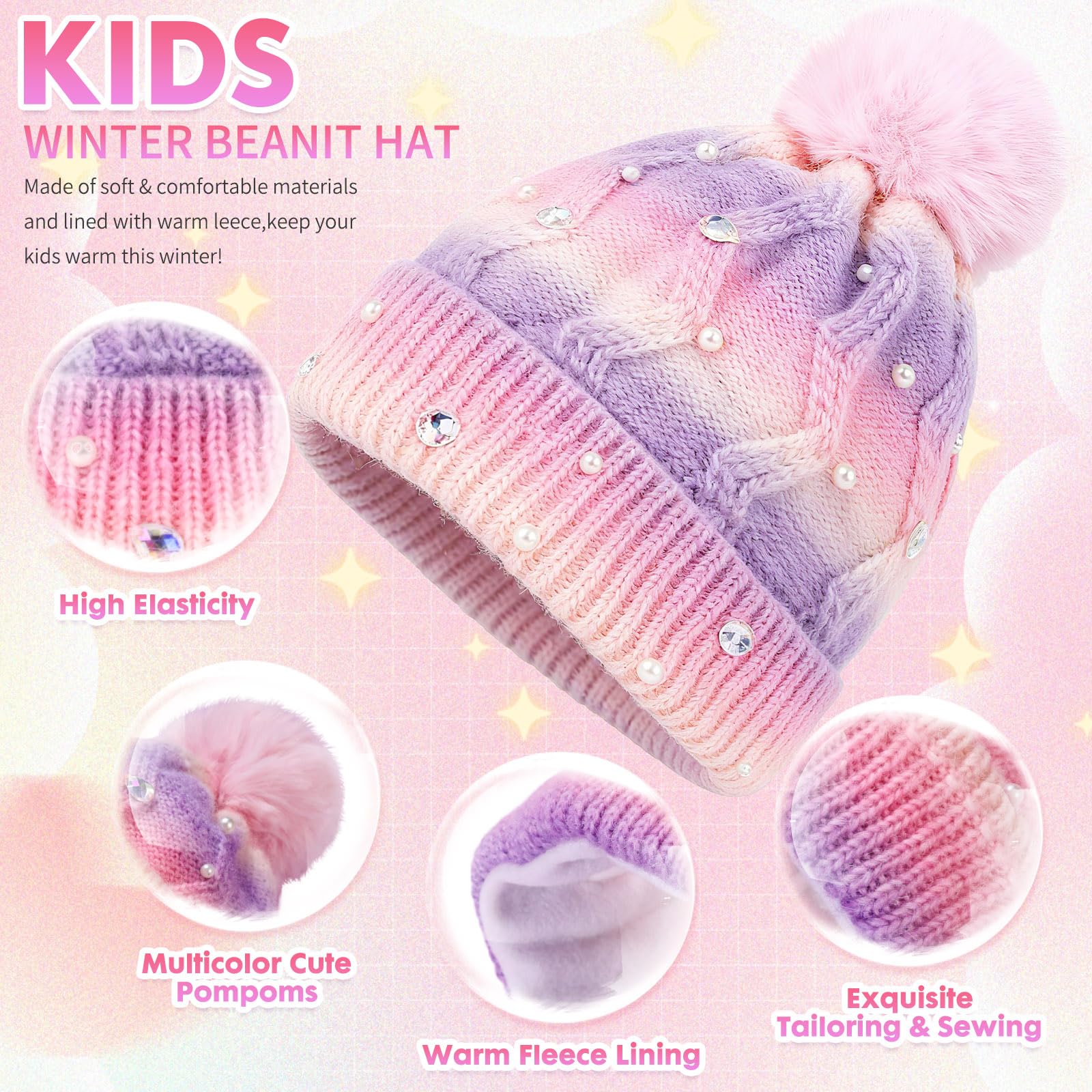 PinkSheep Girls Pink Winter Hat, Rosa, 50-60