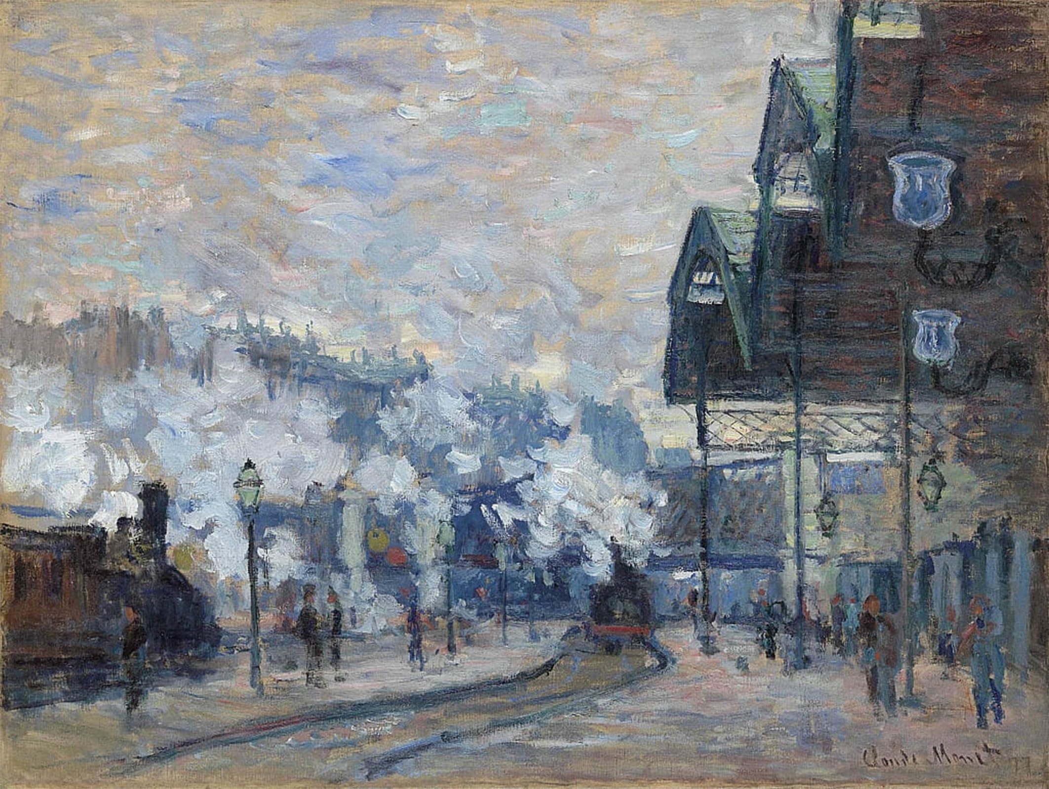 Serendipitp No Frame Vintage Wall Art Canvas Nordic Poster Canvas Print Picture Gare Saint Lazare Exterior View By Claude Monet Wall Art Poster For Home Decor 60X90cm