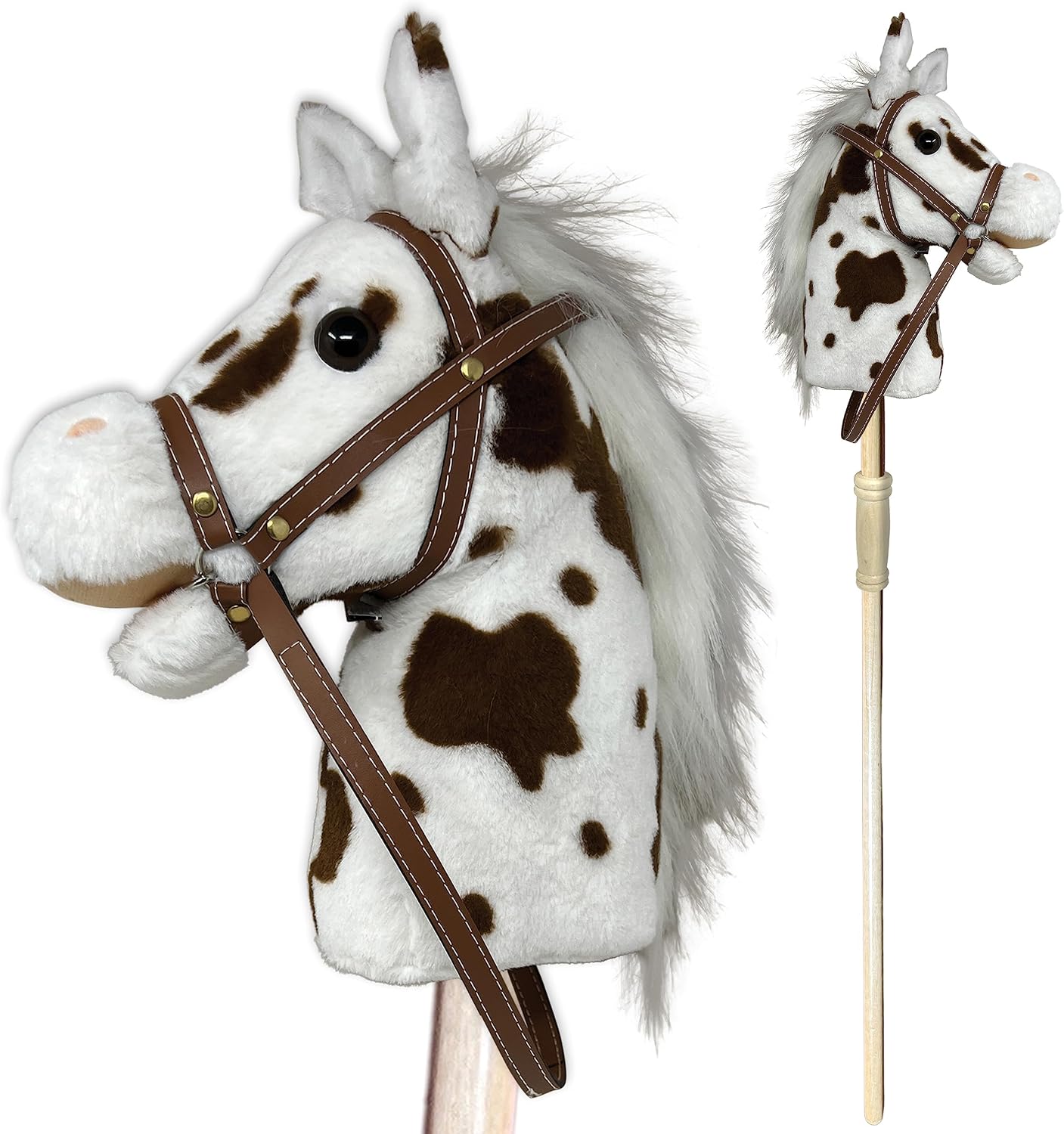 Nature Bound Stick Horse | Plush Handcrafted Hobby Horse | Stick Pony Provides Fun Pretend Play for Toddlers & Preschoolers | Handsewn, Wood, Sound Effects | Pinto Style