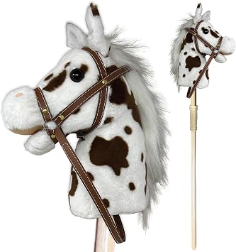 Nature Bound Stick Horse | Plush Handcrafted Hobby Horse | Stick Pony Provides Fun Pretend Play for Toddlers & Preschoolers | Handsewn, Wood, Sound Effects | Pinto Style