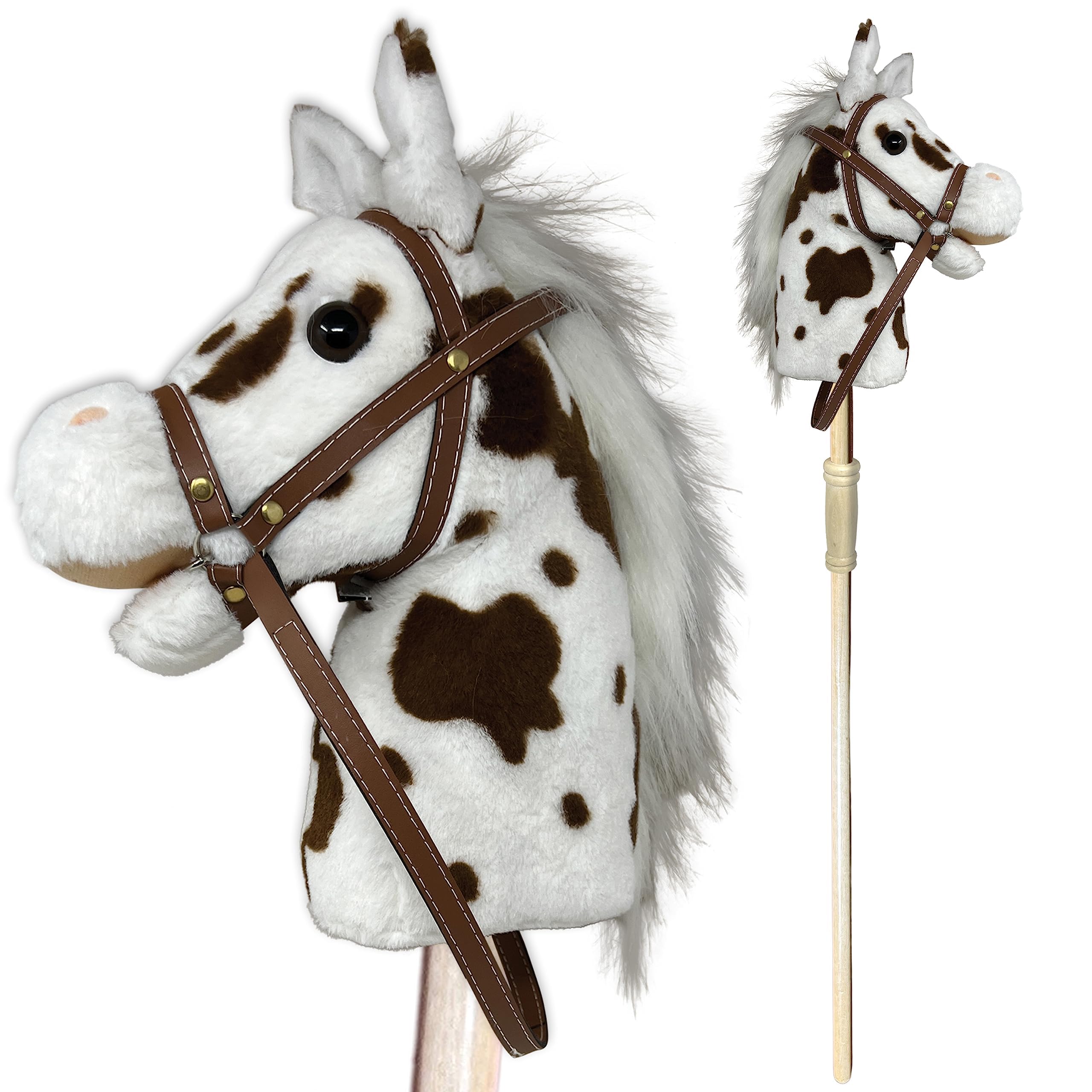 Nature Bound Stick Horse | Plush Handcrafted Hobby Horse | Stick Pony Provides Fun Pretend Play for Toddlers &amp; Preschoolers | Handsewn, Wood, Sound Effects | Pinto Style