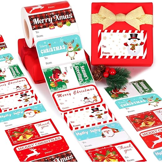 Gift Tag Stickers, Christmas Tags for Gifts 500+ Pcs, Christmas Name Tags - Christmas Stickers, to from Gift Tags Stickers, Gift Sticker Labels Large, 8 Designs Self Adhesive Labels - 2.8”1.6”