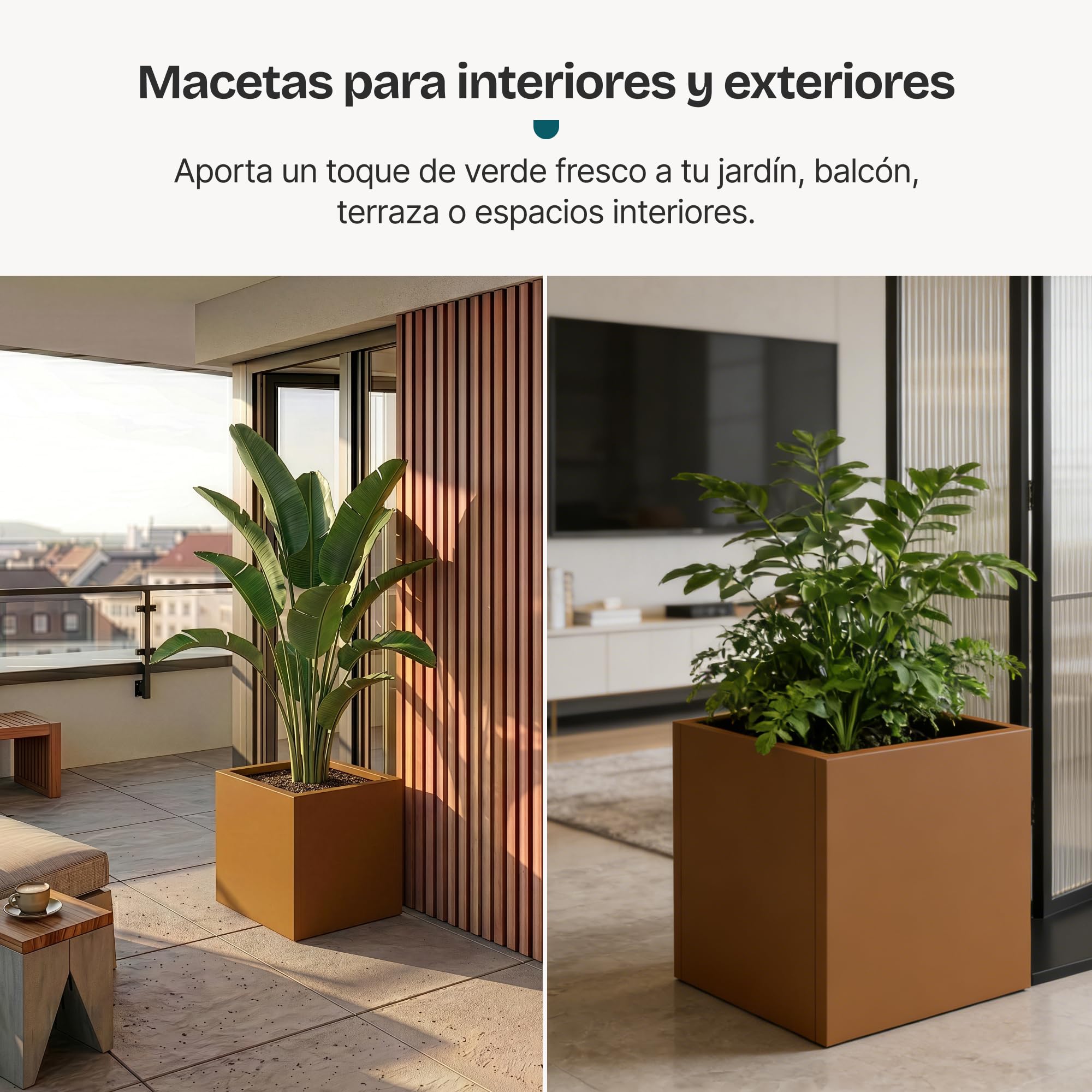 casa.pro Jardinera Vaargel Macetero Alto Cubo Jardinera Exterior Grande para Terraza Jardín Balcón Patio Drenaje Integrado Acero Galvanizado 60 x 60 x 60 cm - Marrón