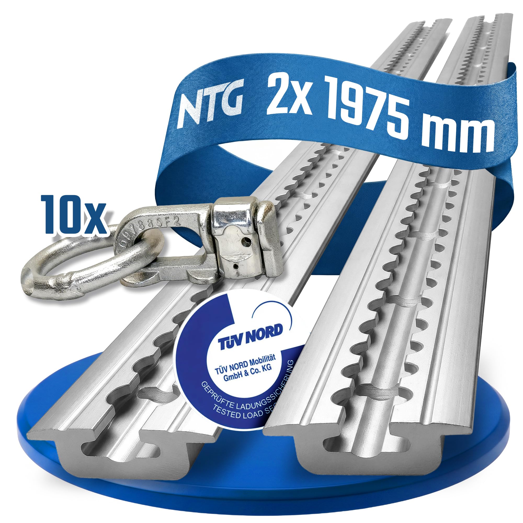 NTG Airlineschiene 2 STK 2m / 1975mm Alu m. 10 Fittings -TÜV Zertifiziert- versenkbar als Bodenprofil -Sparsetauswahl Anhängerzubehör Ladungssicherung Aluschiene LKW - m. Bohrungen Silber eloxiert