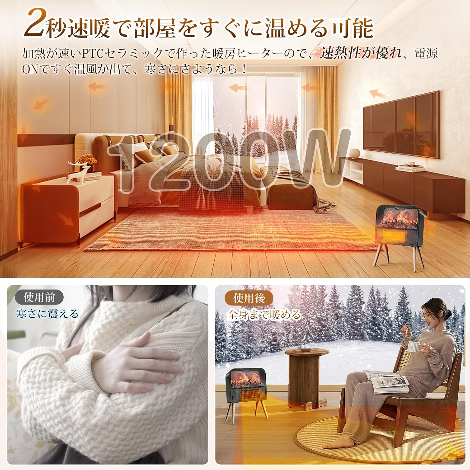 暖炉型 セラミックヒーター 【ECO知能恒温 節電対策】 電気ヒーター 『冬新型・3D疑似炎』 電気ストーブ 暖房器具 省エネ 直火なし 3段階温風調節 タイマー機能 セラミックファンヒーター 電気暖炉 二重過熱保護 リモコン付き 電気ファンヒーター メモリー機能 スタンド付き 足元ヒーター 脱衣所 トイレ 子供部屋 寝室 リビング 日本語取扱説明書 800W/1200W