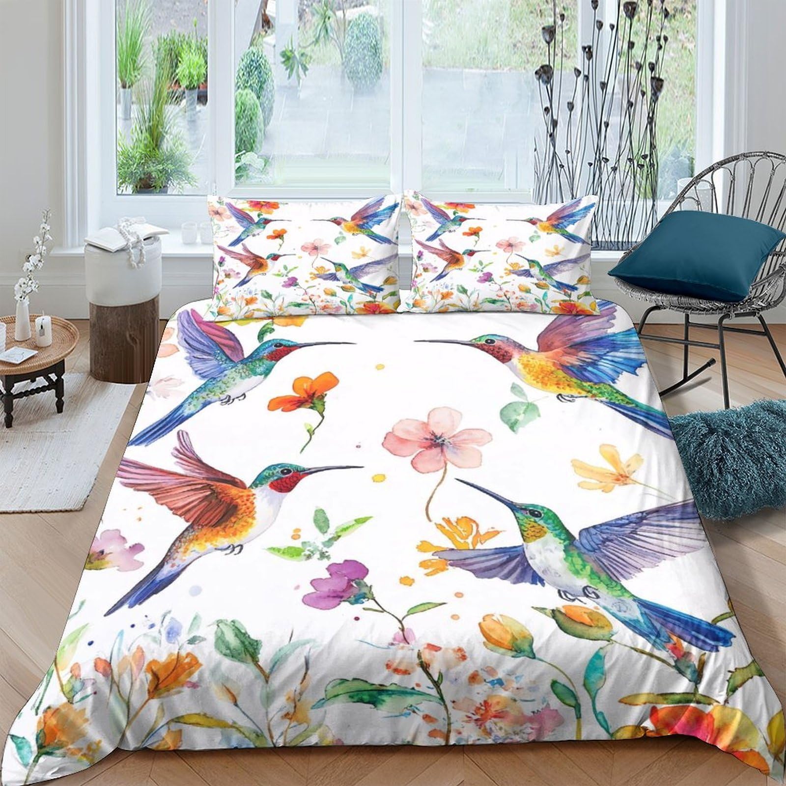 Ctjqhvkz Style-10 3D Printed Hummingbird Floral Fitted Sheet Microfiber Soft Breathable Bird Flower Mattress Cover For Bedroom Guest Room Decor Single（135X200cm）