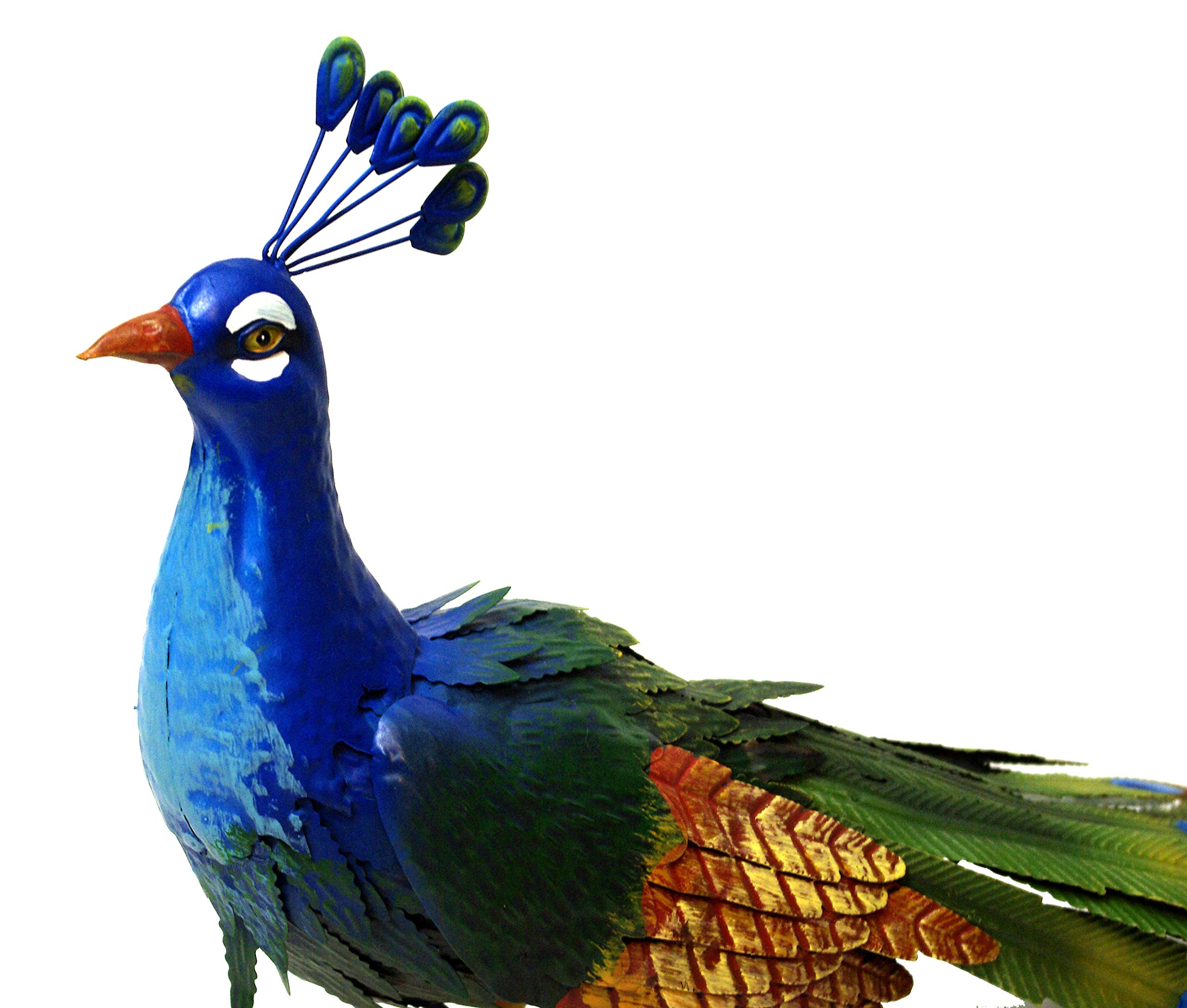 GeKi Trend Blauer Pfau Deko für Garten aus Eisen Metall Gartendeko groß Dekofigur wetterfest ca. 42 cm H x 70 cm L