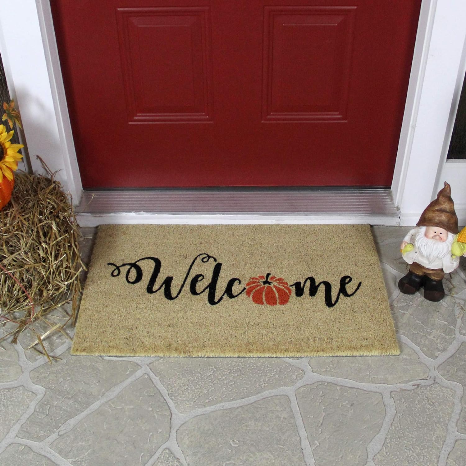 Northlight Orange Pumpkin Welcome Fall Harvest Outdoor Doormat 18" x 30"