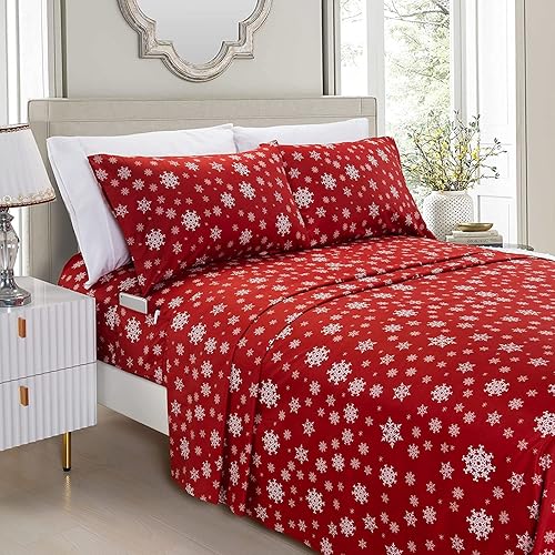 Miniatura 2 de Elegant Comfort Juego de sábanas de 4 piezas estampadas navideñas, 1500 hilos, material transpirable y súper suave, resistente a las arrugas,