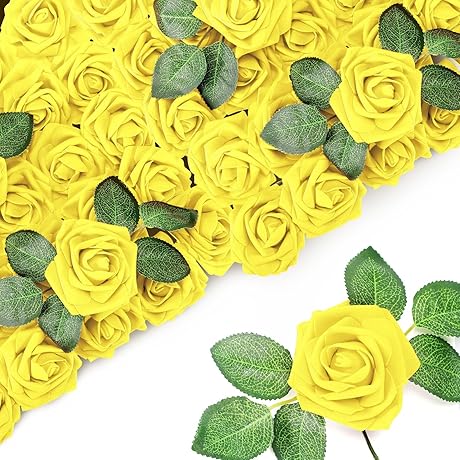 150 Artificial Yellow Faux Roses for DIY Wedding Bouquets and Valentine's Day Decorations