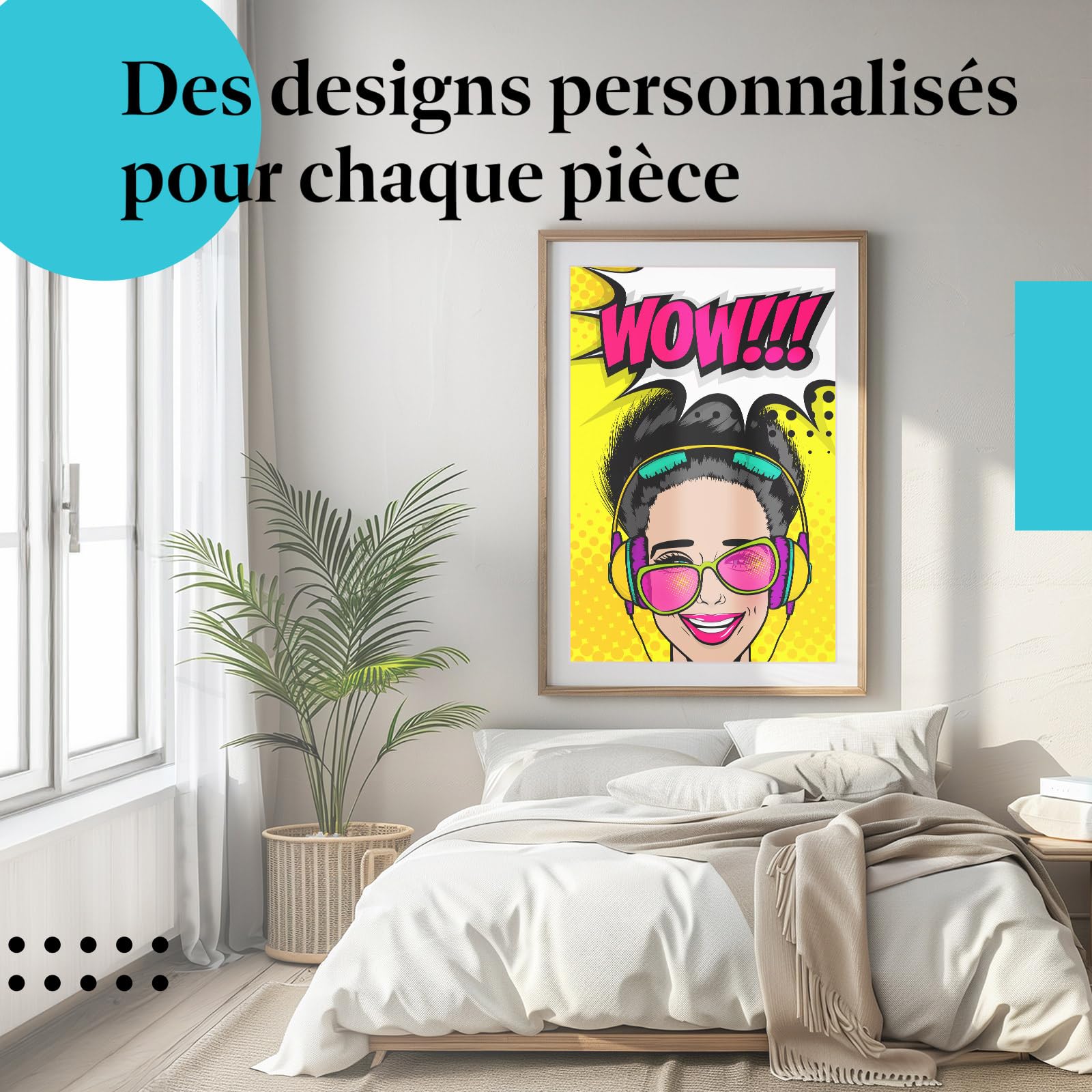 Postereck - 0915 - Affiche rétro, Wow Musique Pop Art Femme. Art Mural Tirage – Décoration musique, Pop Art, Poster - toile - 100,0 cm x 75,0 cm