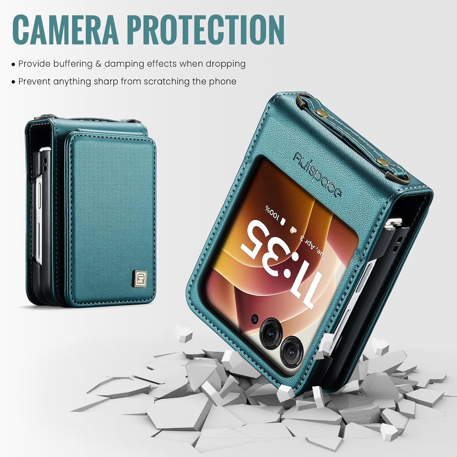 ASAPDOS Crossbody Case Compatible with Motorola Razr 2024/2025 [Not Fit Moto Razr Plus or Ultra],Retro PU Leather Strap Wristlet Flip Case with Magnetic Closure and Card Holder Blue Green