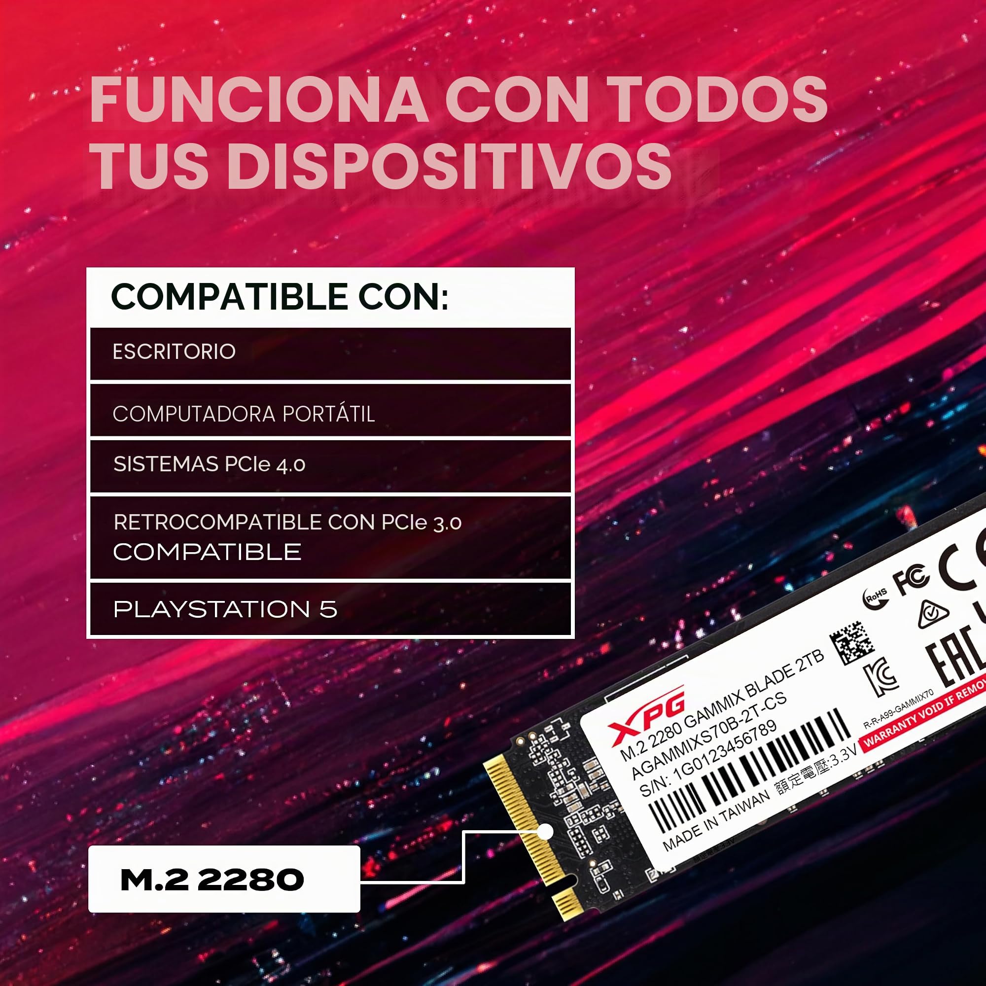 ADATA Unidad de Estado sólido XPG GAMMIX S70 Blade 2 TBPCIe Gen4x4 M.2 2280 High-End-Gaming, Black