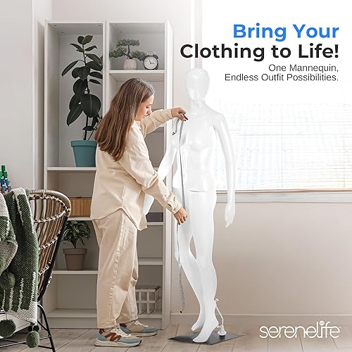 Miniatura 6 de SereneLife Torso de maniquí de cuerpo completo femenino realista, forma de vestido ajustable de 68.9 pulgadas con rotación de cabeza de 360°