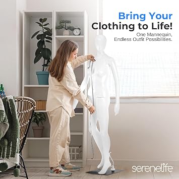 SereneLife Female Full Body Mannequin 68.9 Adjustable Dress Form with 360 Rotating Head, Realistic Face, Detachable Limbs, No-Tool Assembly, Durable PP Build with Metal Base for Clothing Display