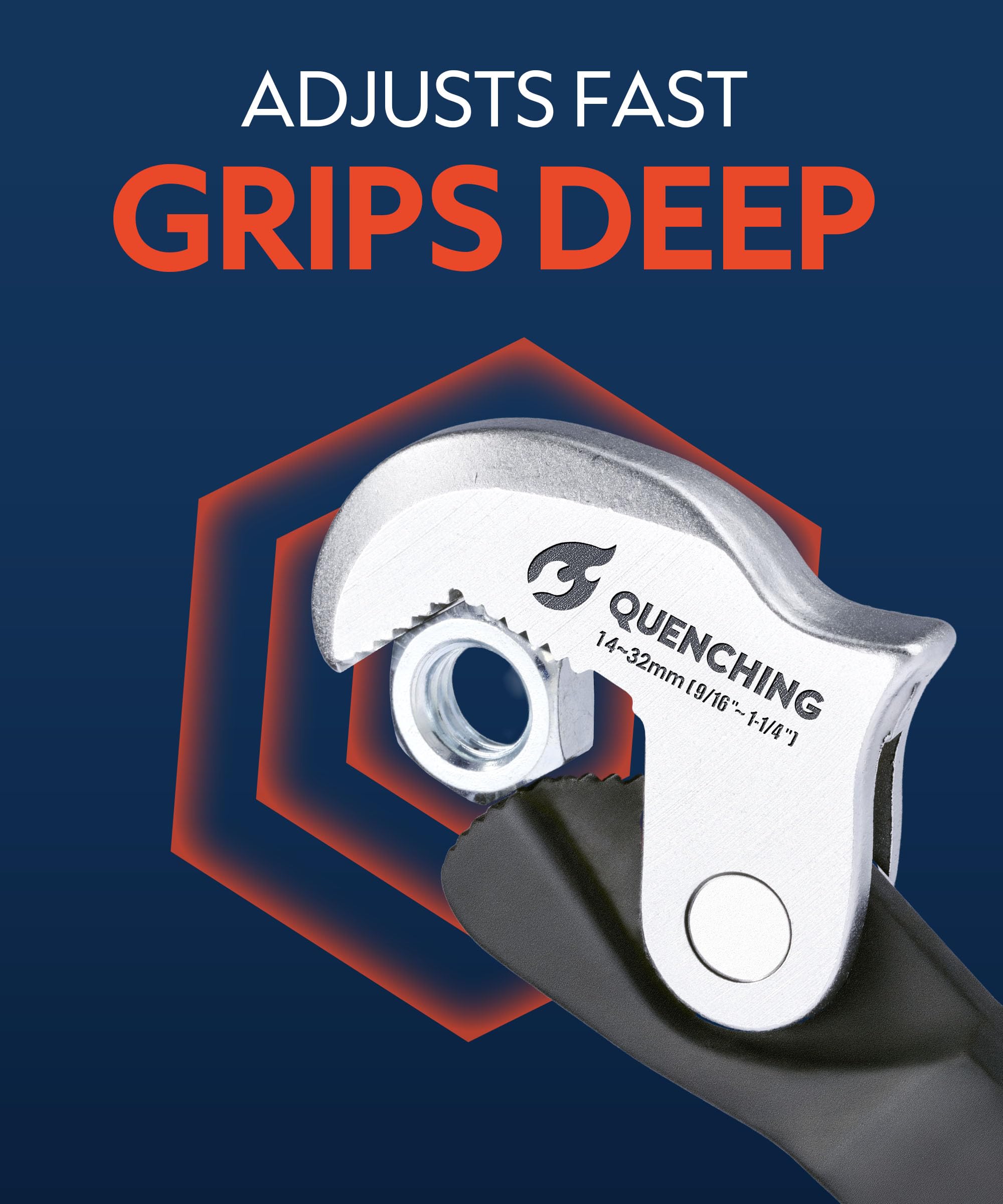 QUENCHING 2 llaves de pata de gallo de ajuste automático con resorte, agarre de potencia, llave ajustable con acero Cr-V y mango TPR, llave de tubo universal para espacios reducidos, trabajo de