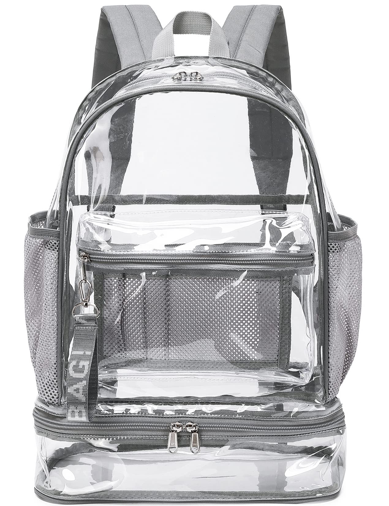 mygreenClear Backpack with Bottom Compartment for Lunch Box or Shoes, 2-in-1 Design for School, Sports, Work, Stadium, Security, Travel, College Grey