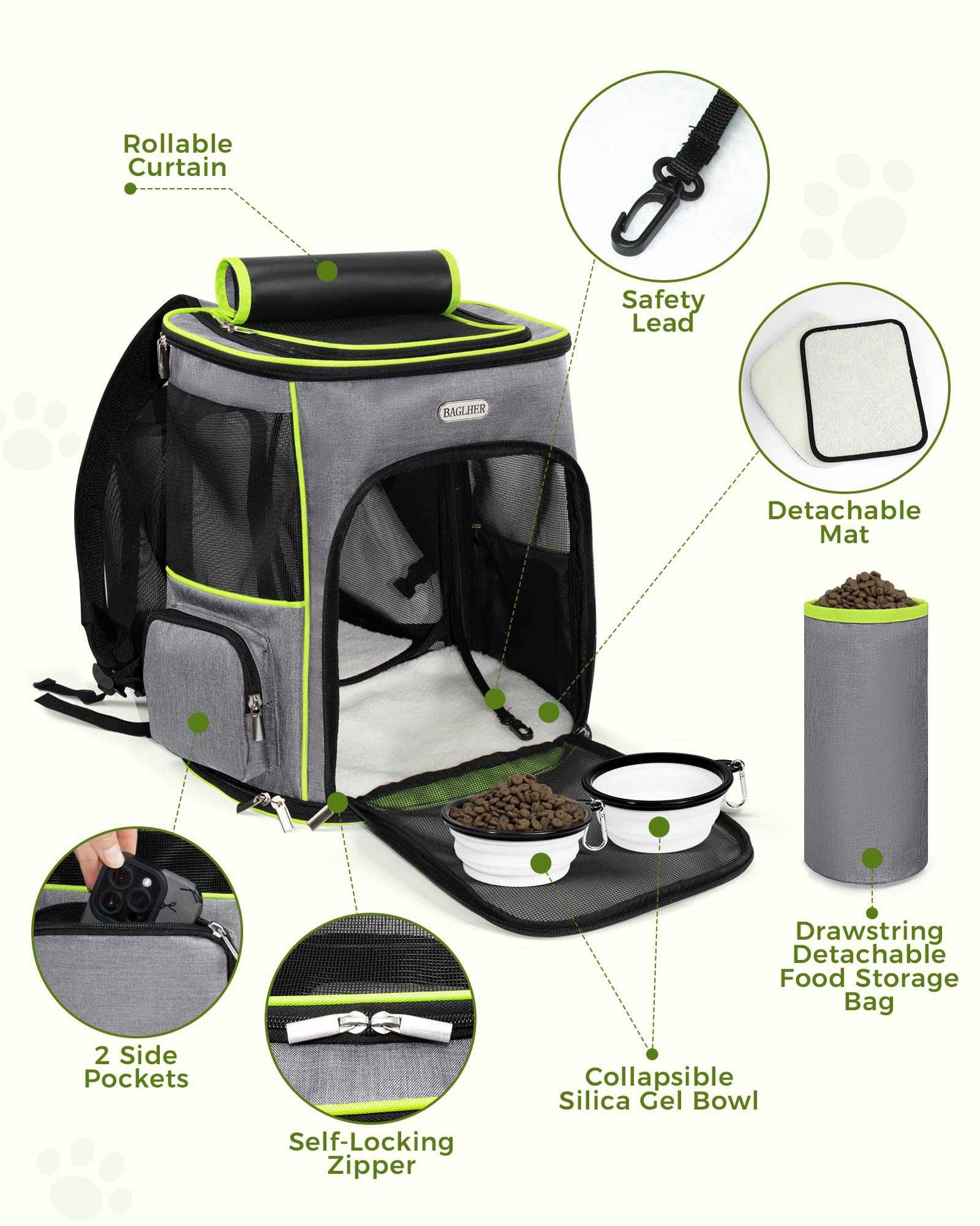 BAGLHER Expandable Cat Carrier Backpacks, Retractable Pet Carrier Backpack for Small Dogs & Cats with Breathable Mesh, Travel Bag Up to 18 Lbs for Hiking Camping Outdoor - Grey - image 5