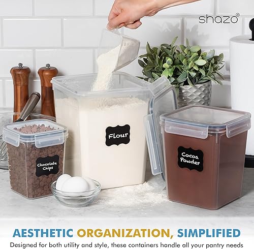 Miniatura 9 de Shazo 3 recipientes grandes de almacenamiento de alimentos a granel (6L, 2.2L, 1.1L) con tapas herméticas para harina, azúcar, arroz, cereales y