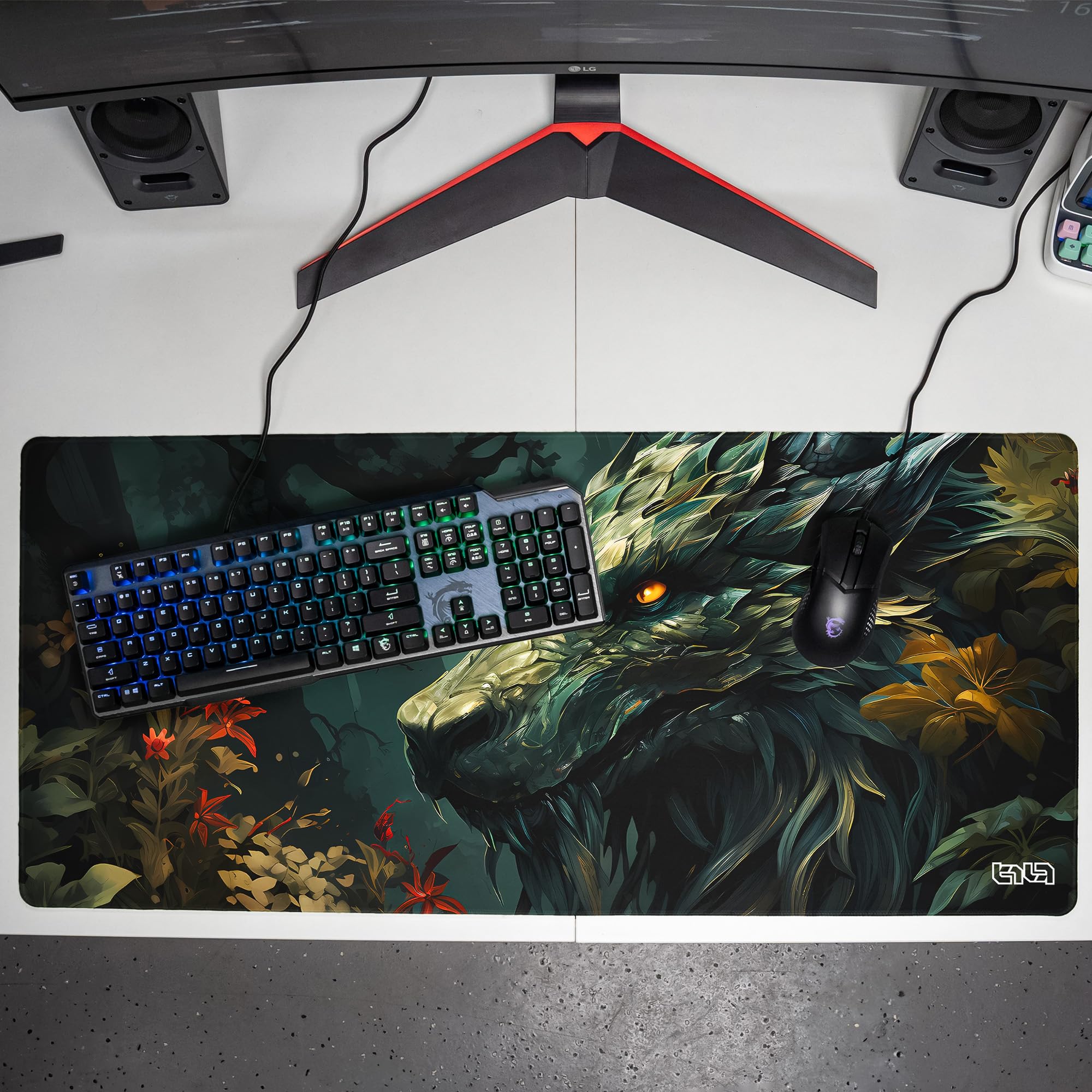 Tilt Grand Tapis de Souris Gamer XXL 90x40 cm | Tapis de Bureau Gaming Anti-Dérapant | Mouse Pad Imperméable pour PC et Accessoires Gaming | Tapis de Clavier (Forest Dragon)