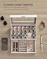 Vista 33 de SONGMICS Caja de reloj, organizador de 20 ranuras para reloj con tapa de vidrio grande, almohadas extraíbles, cerradura de metal, regalo para seres