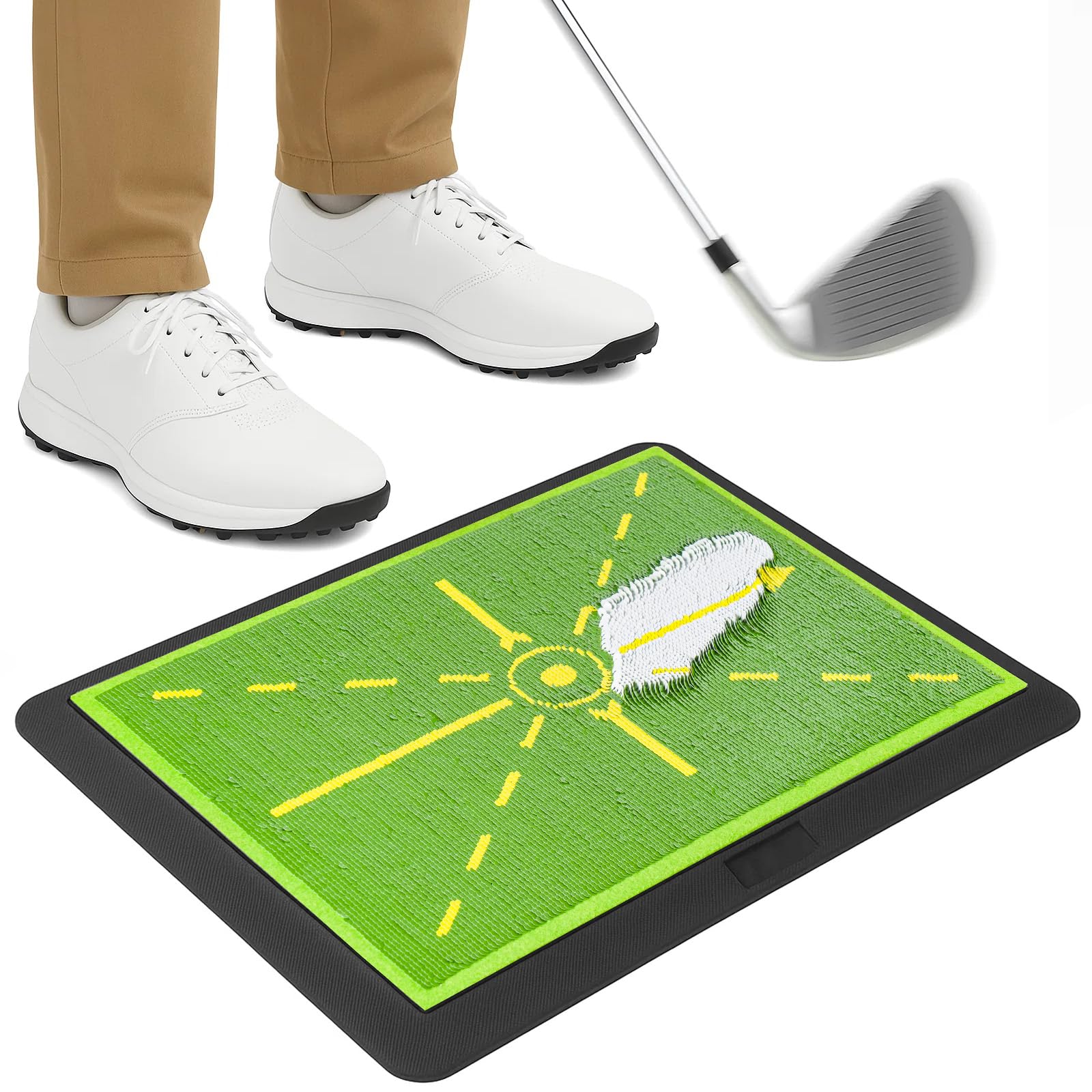 Golf Mat, Golf Swing Training Mat with Instant Feedback - 34x43cm Anti-Slip Divot Board for Indoor/Outdoor Practice | Swing Path Corrector & Muscle Memory Builder for Golfers