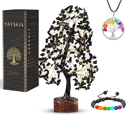 Turmalina negra - Árbol de piedras preciosas - Árbol bonsái - Decoración de habitación de cristal - Árbol de cristal Feng Shui - Decoración de