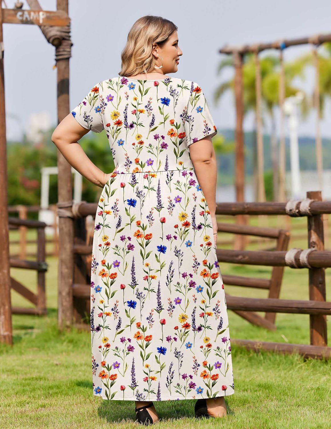 IN'VOLAND Plus Size Maxi Dresses for Women Summer Petal Short Sleeve Dress Casual Loose Flowy Long Sundress with Pockets - Image 3