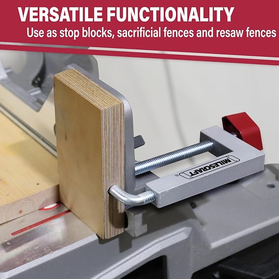 Milescraft 4009 Fence Clamps - 2 pack Universal Clamps with 3/8 Rod for Table Saws, Mitre Saws, Router Tables and Clamping Squares