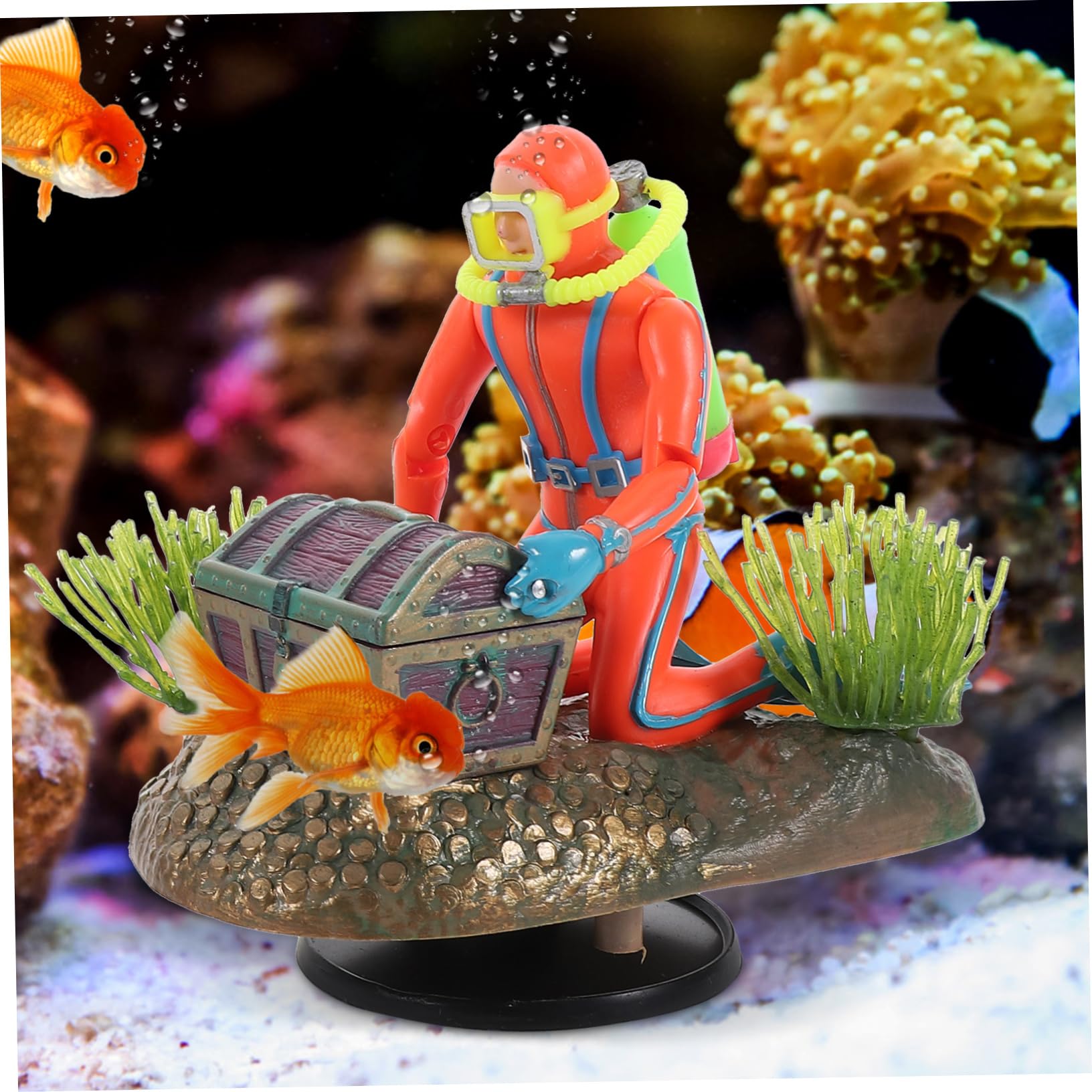 Mobestech Lot De 2 Décorations Pneumatiques pour Chasse Trésor Figurines De Plongeur Miniatures pour Aquarium Décoration LED en Plastique Couleur Aléatoire