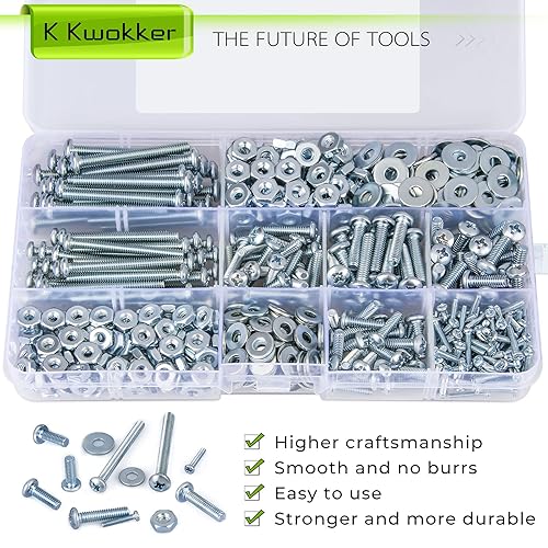 Miniatura 2 de K Kwokker 651 piezas #8-32#6-32#2-12 Tornillos de máquina Phillips Pan Head Juego de tornillos surtidos de tuercas y pernos y arandelas, puerta de