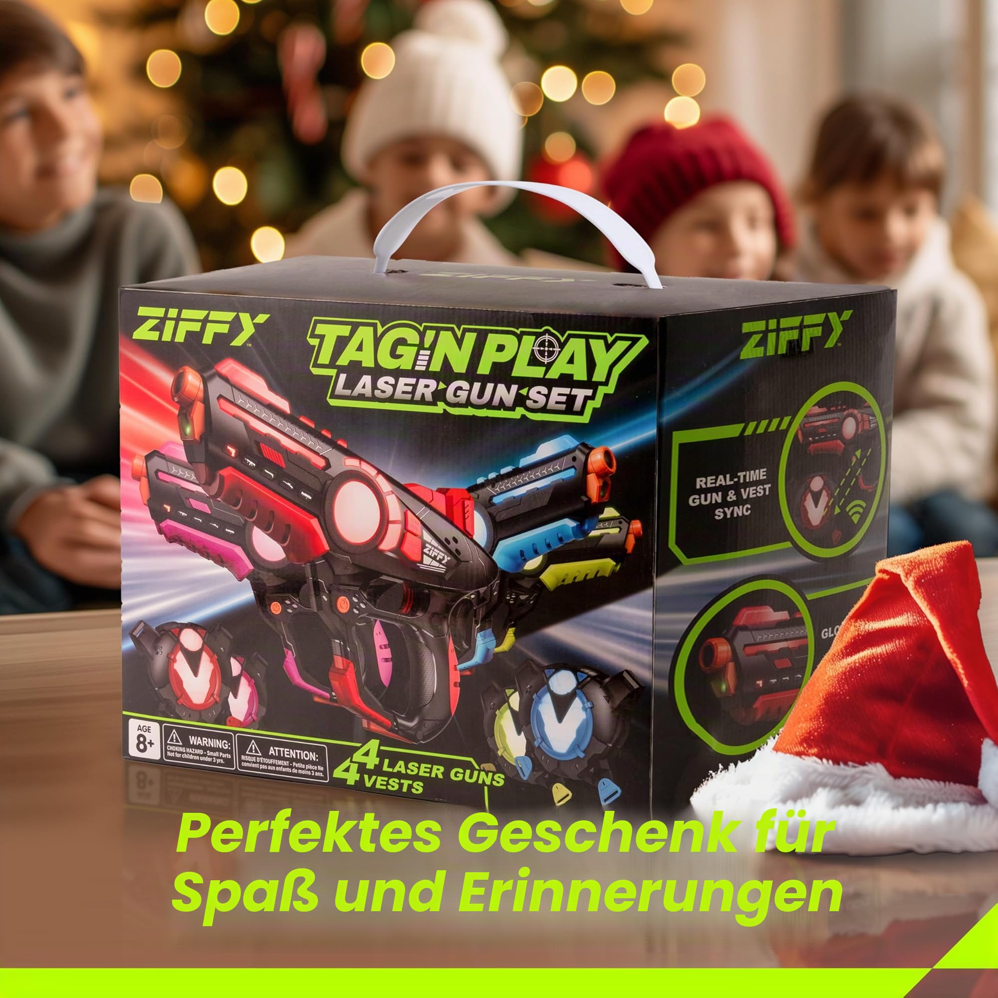 ZIFFY Laser Tag Guns Set mit 4 Westen,Mehrspieler-Lasertag-Schießspiel für Kinder und Erwachsene,Familienspiele für drinnen und draußen,Gruppenaktivität, Geburtstagsgeschenk für Jungen ab 8 Jahren