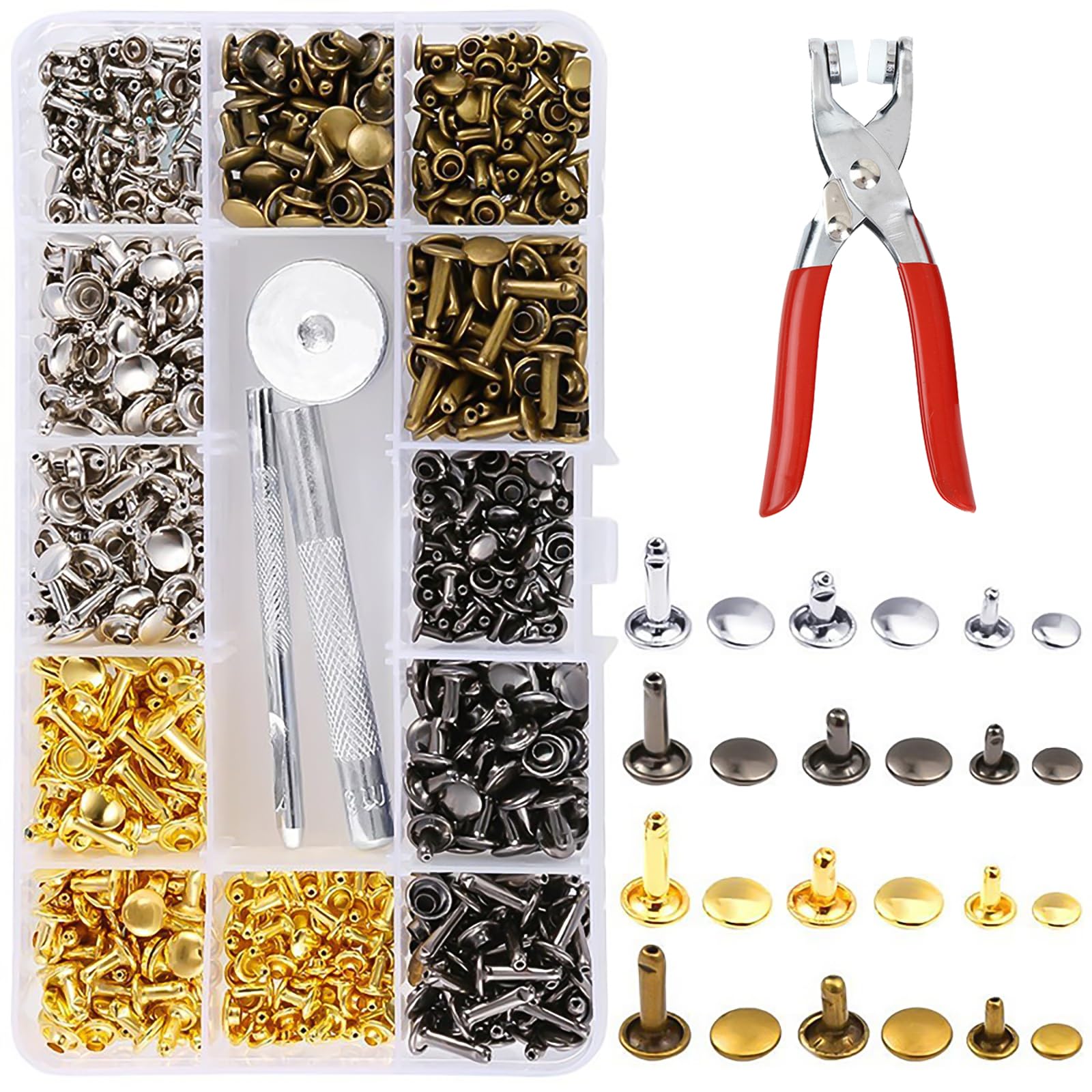Rivets for Leather, 180 Sets Rivets for Clothing Rivet Leather with Rivet Pliers and Punch Pliers 12mm 8mm 6mm Leather Rivets Metal Rivet for Crafts