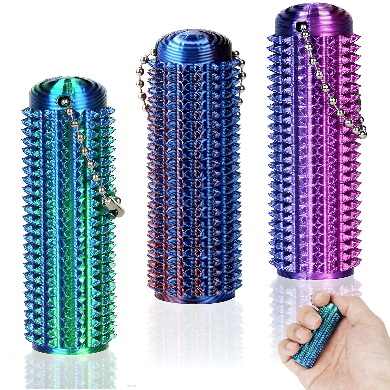 3PCS Spiky Grippie Stim Keychains Spiky Roller Fidget Stim Fidget Keyring Silent Fidget Toy for Adults Relax & Focus Stress Relief Novelty Gifts for Work and Study