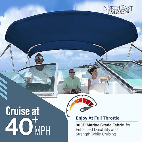 Miniatura 8 de Lona universal de repuesto Bimini de 3 arcos, lona superior Bimini solo con funda de almacenamiento con cremallera, grado marino 900D, impermeable,