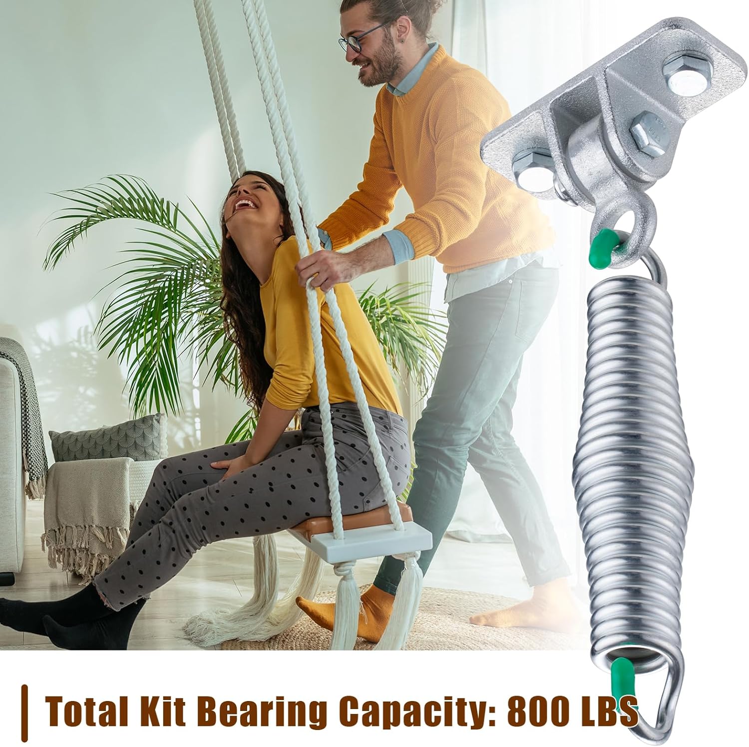 Porch Swing Hanging Kit, Heavy Duty Galvanized Iron Swing Hangers Set with Springs for Hammock Chairs or Ceiling Mount Porch or Patio Swings, Screws and Bolts Included, 2 Pack