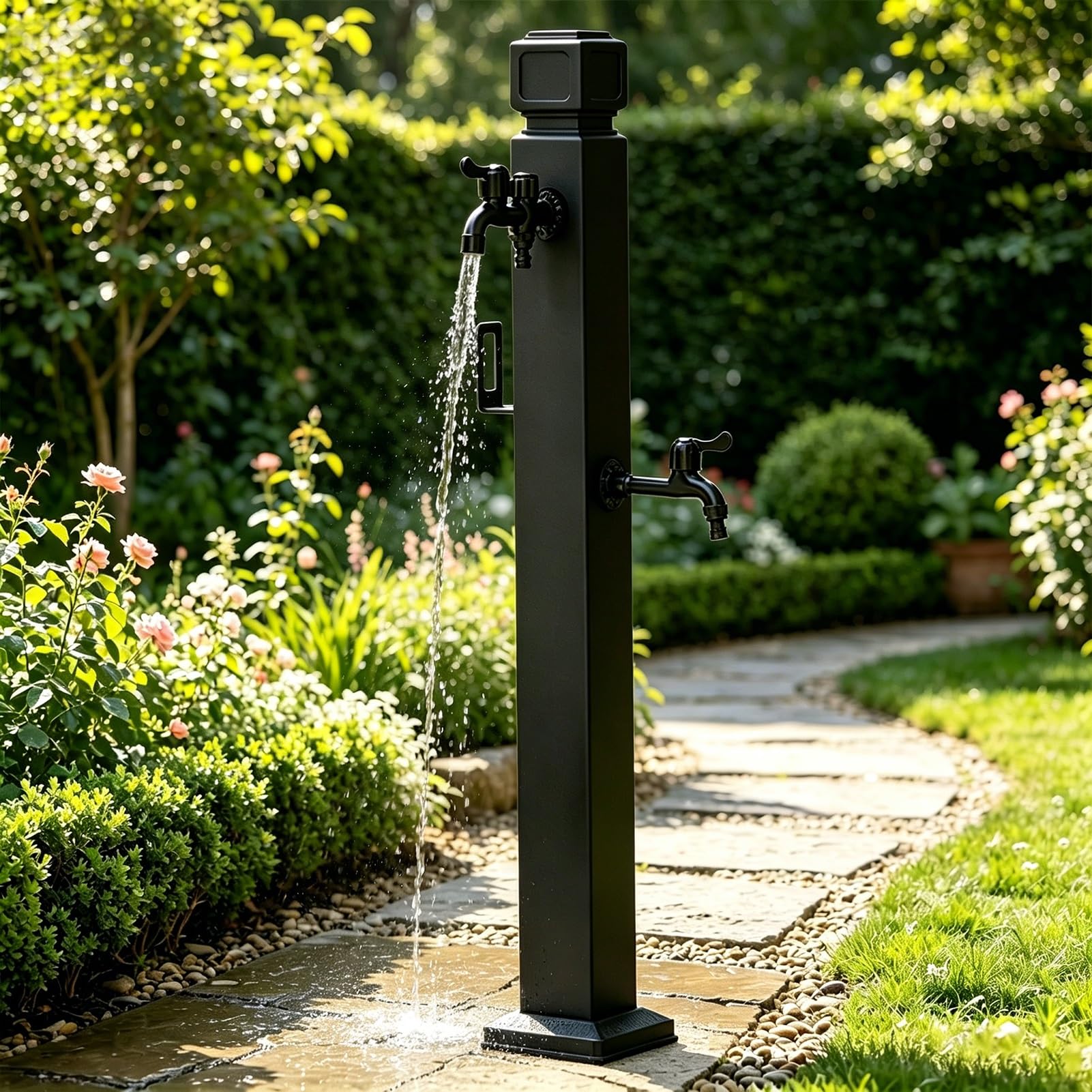 Outdoor Water Column with Faucet, Stainless Steel Vertical Water Spigot Post, Frost Proof Yard Hydrant for Garden Lawn Irrigation Washing, Side or Bottom Inlet(C,Height: 95cm/37.4in)