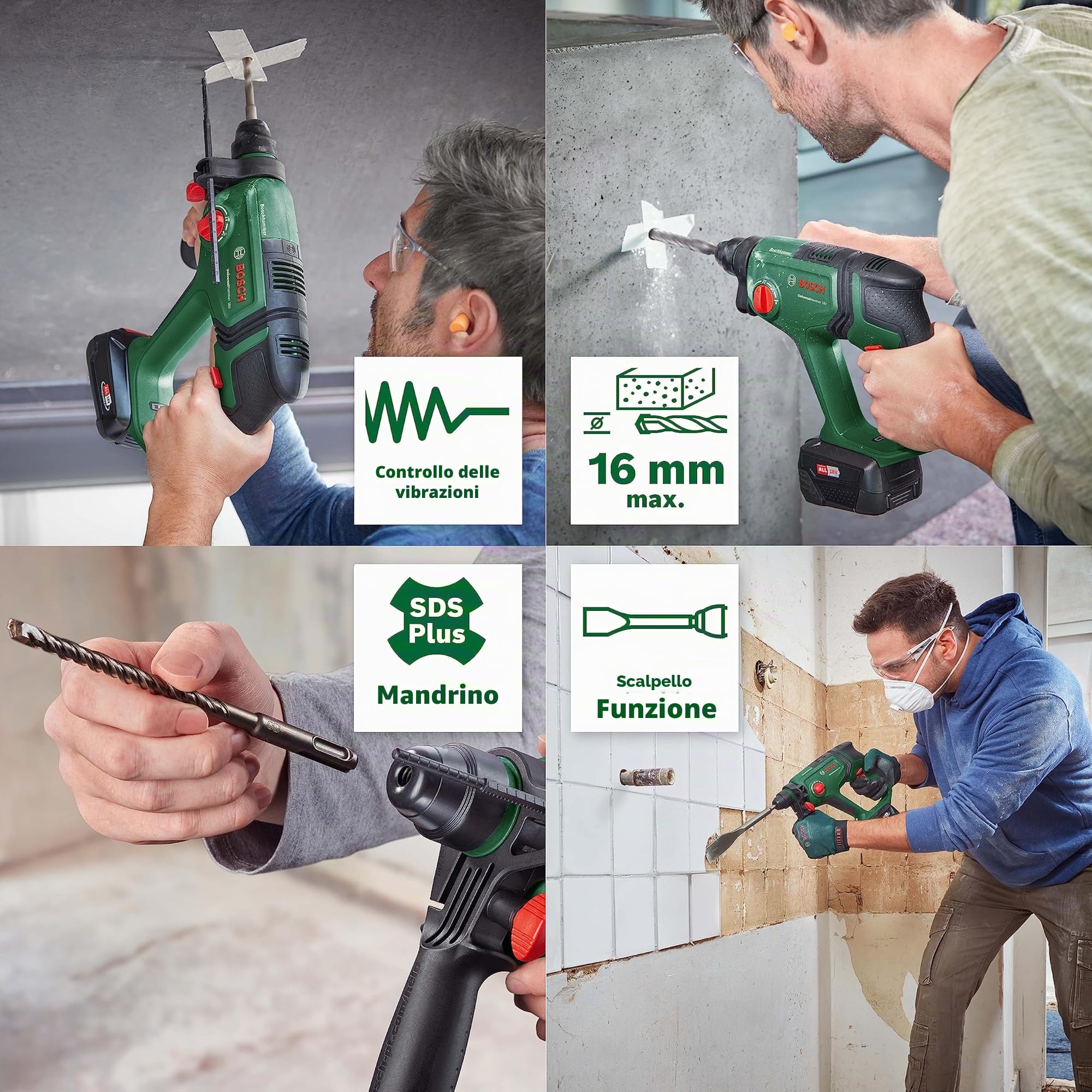 Bosch Martello perforatore a batteria UniversalHammer 18V (1 batteria da 2,5 Ah, 18 Volt System; foratura/foratura a percussione/scalpellatura; potenza del colpo da 2,0 J, SDS Plus)