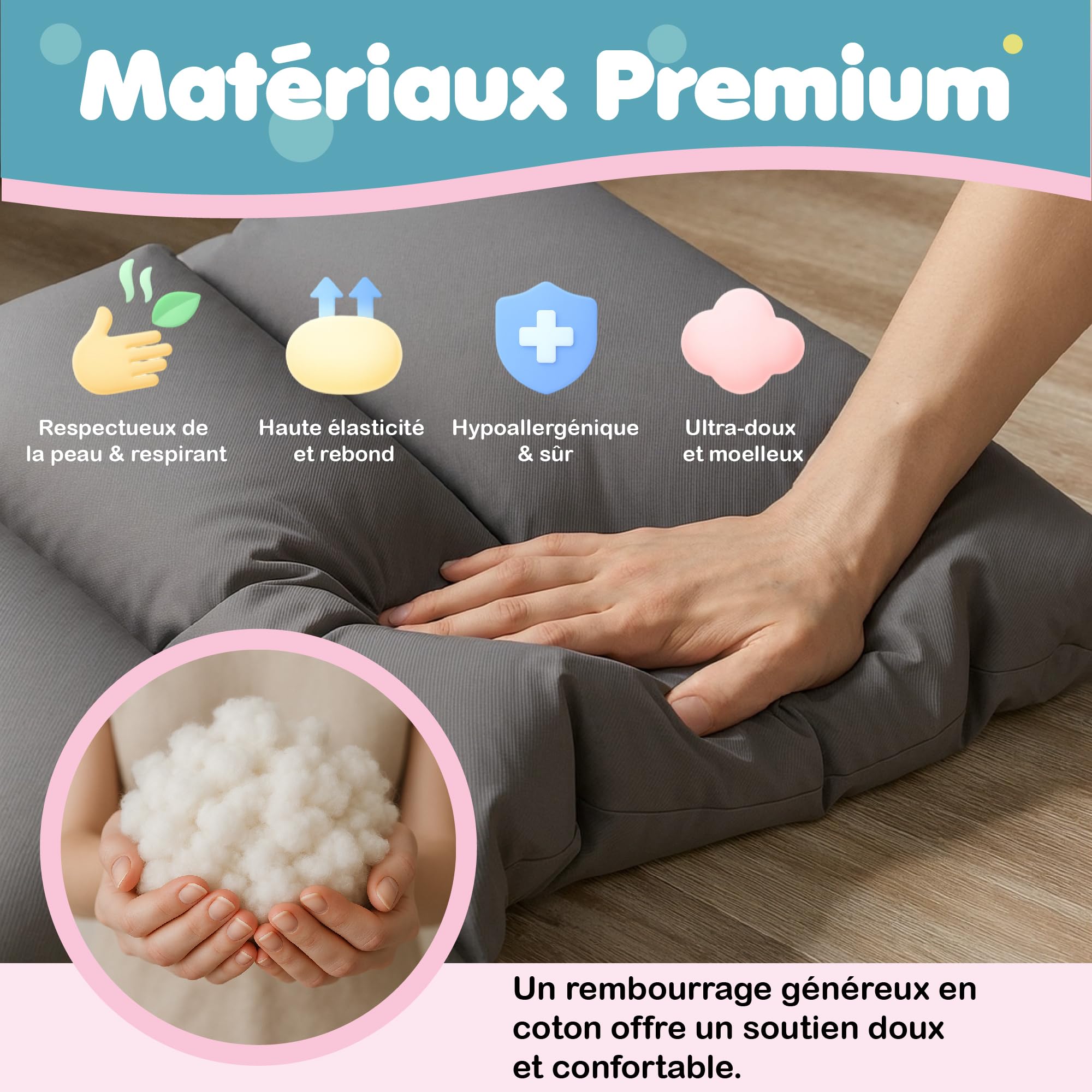 COSYLAND Coussin et Matelas Confortable pour Enfants – Arche Montessori et Arche d’Escalade Bébé – Tapis de Sol Sécurisé pour Aire de Jeux Intérieure – Gris