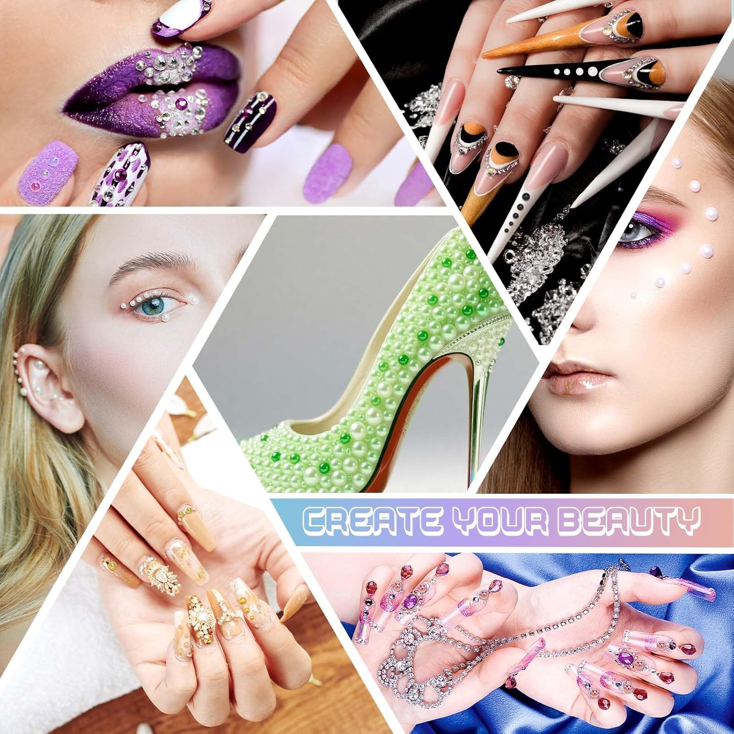 Morcheiong 10000 Pcs Flatback Pearl 3-8mm Half Pearl Bead for DIY Decoration of Nail Art Makeup Wedding Dresses Graduation Caps Bags DIY Making (Green) - Image 5