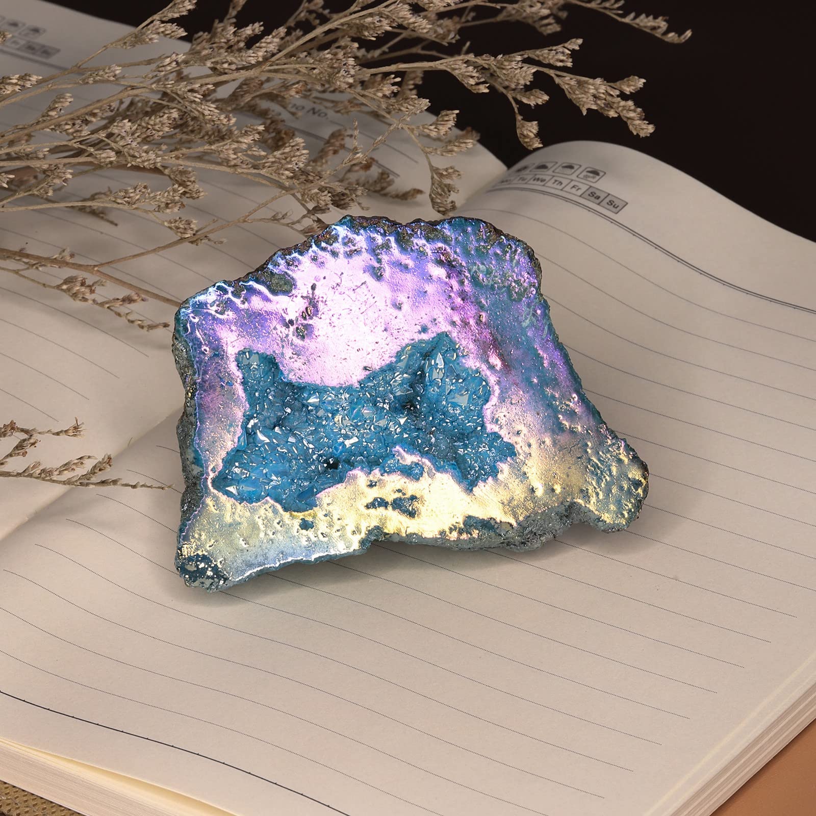 KYEYGWO Titanium Coated Natural Crystal Raw Geode Stone - Image 3