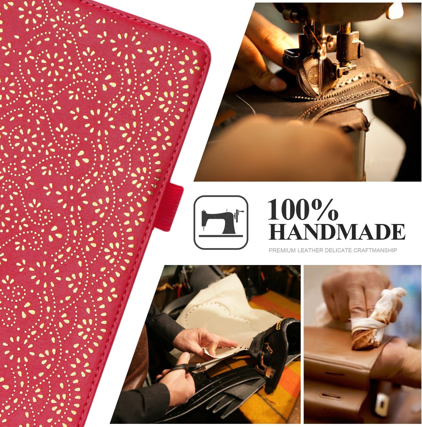 WWW iPad 9.7 2018/2017, iPad Air 2, iPad Air Case, [Luxury Laser Flower] Premium PU Leather Case Protective Cover with Auto Wake/Sleep for Apple iPad 9.7 2017/2018 and iPad Air 2/1 Red