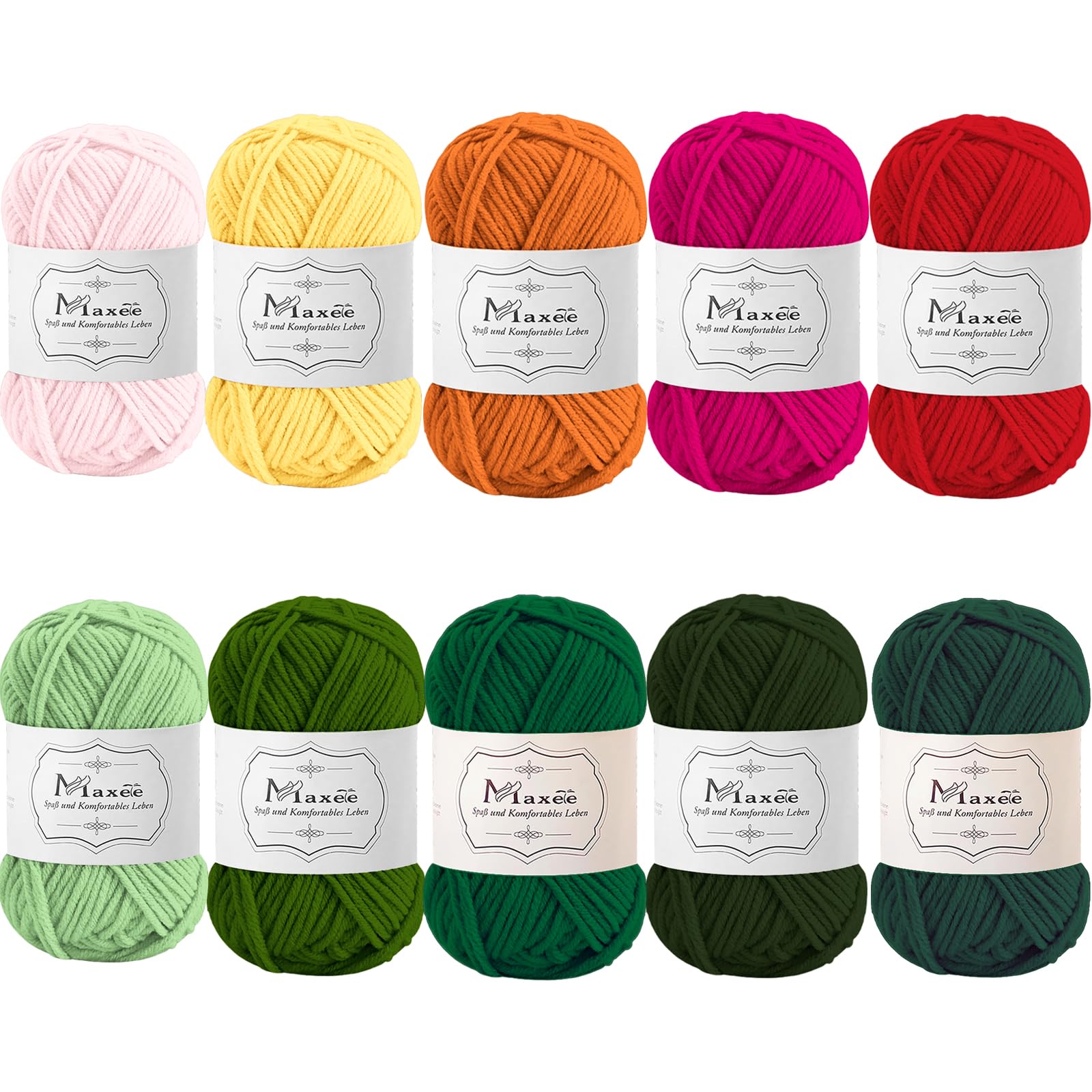 Maxee Häkelgarn 500g (50g*10 Farbe), Acryl Wolle Zum Stricken, Garn zum Häkeln und Stricken, Hand Knitting Yarn Set, Handstrickgarn Baumwollgarn für Häkeln, Wolle zum Stricken und Kunsthandwerk