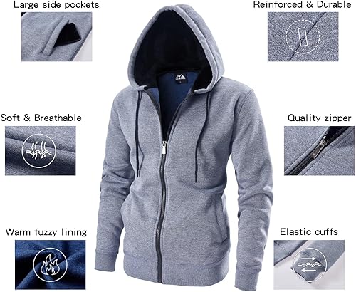 Miniatura 6 de OHSNMAKSL Sudaderas con capucha para hombre, forro polar cálido, sudadera con capucha y cremallera completa, abrigos de entrenamiento deportivo