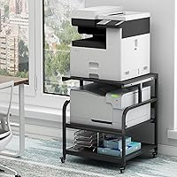 Vista 9 de Soporte de impresora extra grande de 32.3 pulgadas de ancho, mesa de impresora de 3 niveles con estante de almacenamiento ajustable, carrito