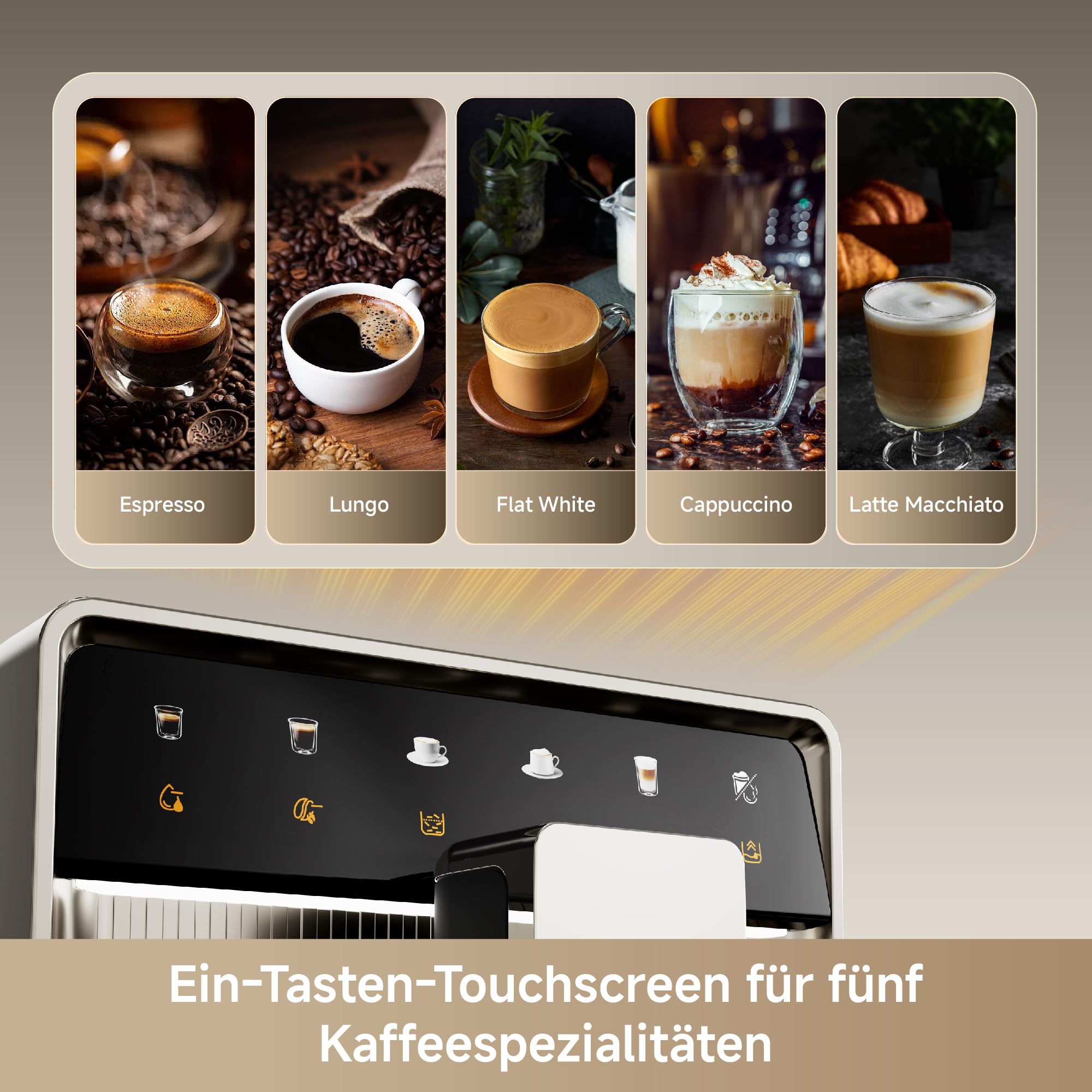 dreame Ecceluxe Slim Espresso-Vollautomat Kompakte Größe, Geschmack der Meisterklasse. Vollautomatische Komplettreinigung. Ein-Tasten-Touchscreen für fünf Kaffeespezialitäten