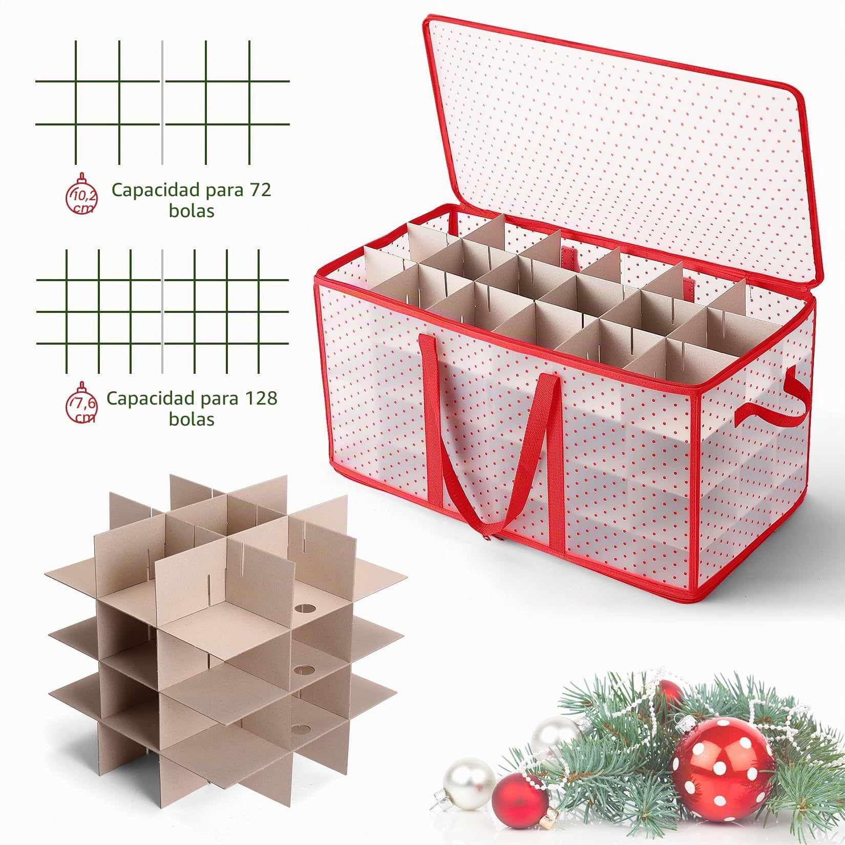 Caja de Almacenamiento para Bolas de Navidad para 128 Bolas organizador bolsa de Almacenamiento