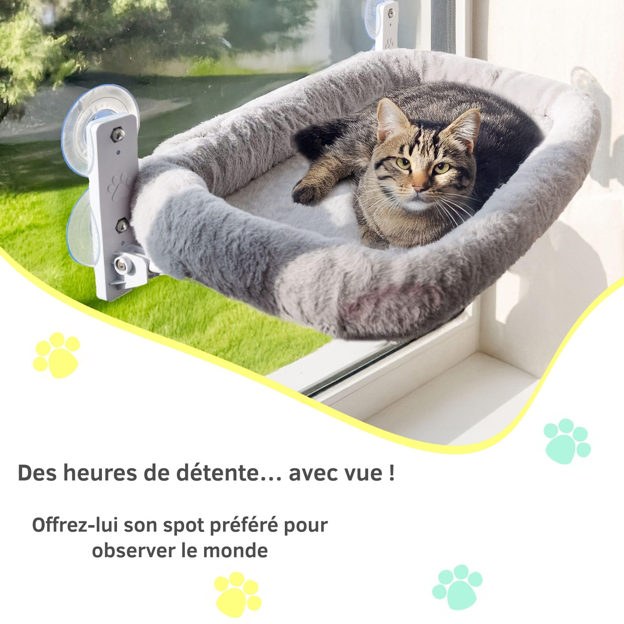 Hamac Chat Fenêtre avec Coussin Lavable – Hamac pour Chat Stable et Confortable, Lit Suspendu, Nid Douillet, Panier, Couchage et Mobilier Idéal pour Animaux Heureux